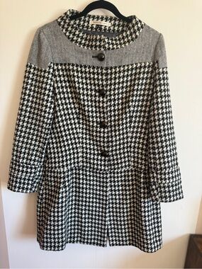 DVF Diane Von Furstenberg Wool Houndstooth Swing Coat Jacket Size 40